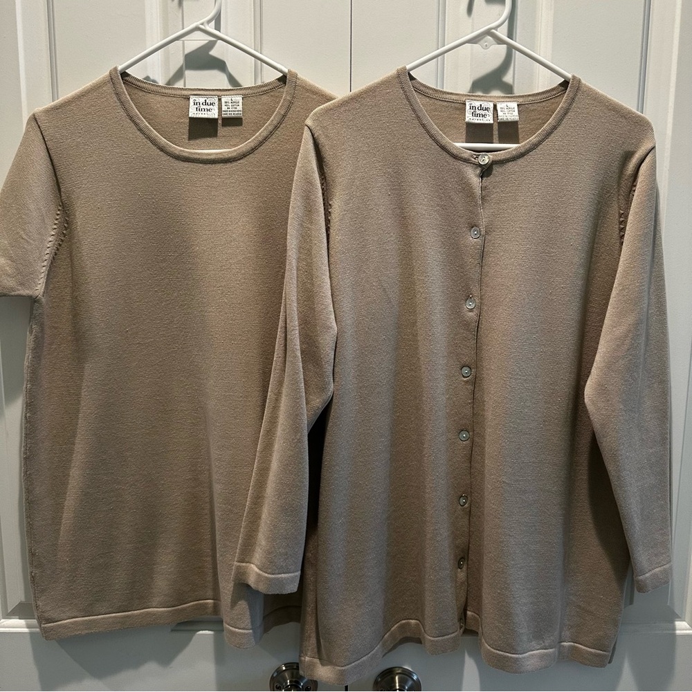 In Due Time Maternity Vintage Tan Cardigan Sweater Set L